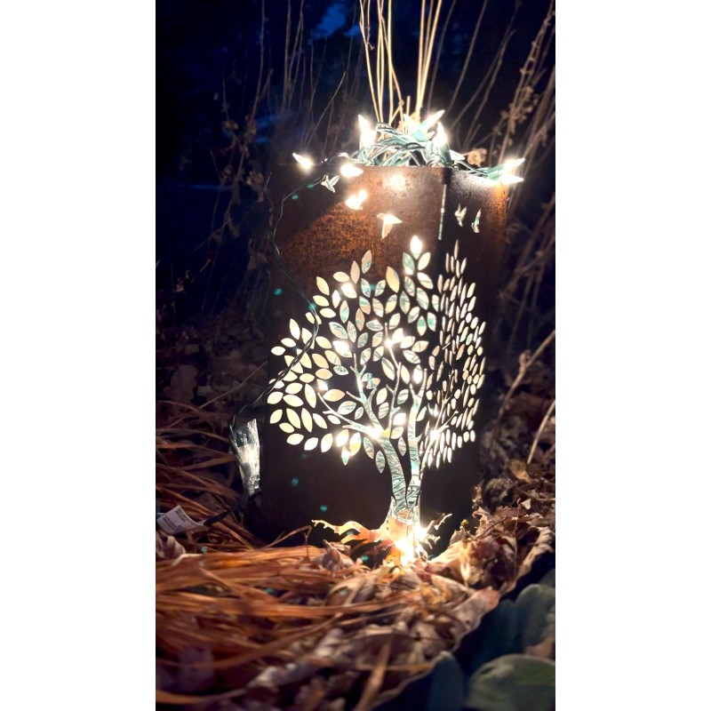 Home Decor Steel Tree & Birds Luminary - Garden or