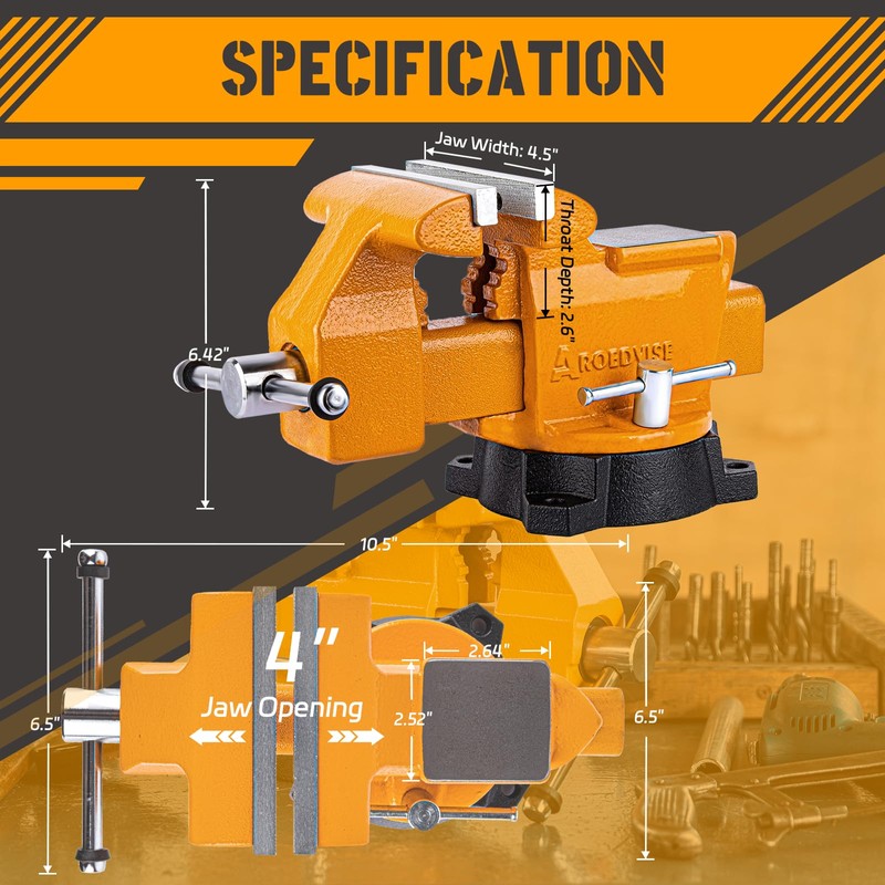 AROEDVISE Bench Vise 4.5-Inch Heavy Duty Vise 210° Swivel Base,