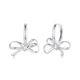 Qings Hoop Earrings Bow Earrings Silver 925 Hoop Earrings for Women Girls Sterling Silver Bowknot Hoop Earrings Small Bow Hoop Earrings Huggie Silver Earrings Earrings Medium Size, Sterling Silver