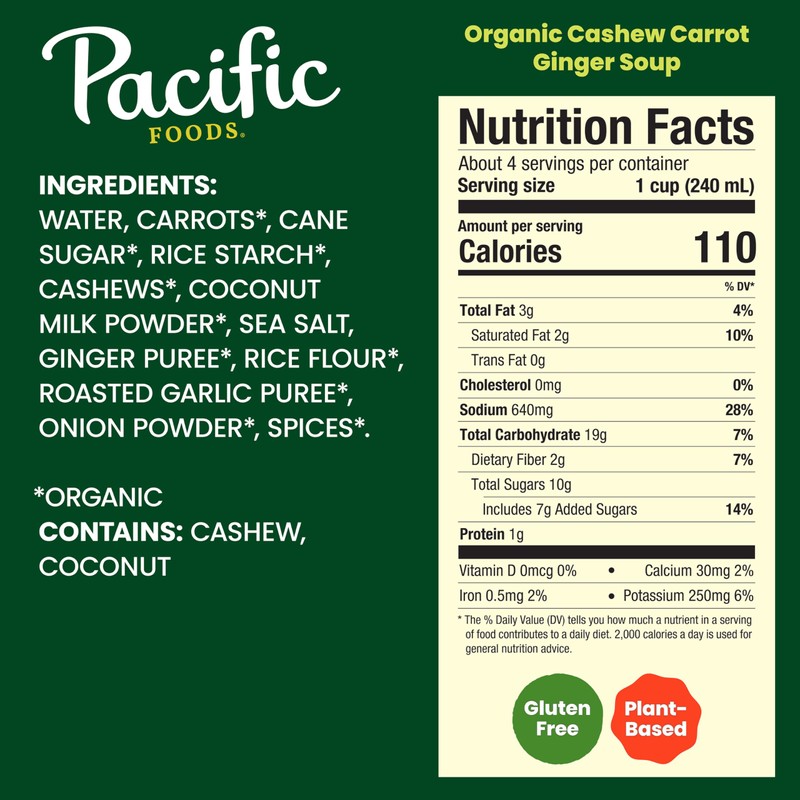 Pacific Foods Organic Cashew Carrot Ginger Soup, 32 oz Carton