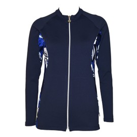 Private Island Women UPF 50+ Rash Guard Front Zip Up UV Long Sleeve Swimsuit Top (XL, NwBW-JZWRGT)