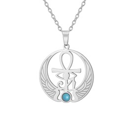 UNIFT Eye of Horus Ankh Cross Necklace for Women Men Stainless Steel Ancient Egyptian Eye of Horus with Egyptian Life Sign Ankh Cross | Double Wing Pendant Necklace Amulet Jewelry (silver 2)