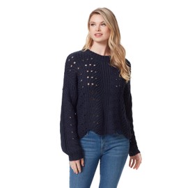 Jessica Simpson Women's Fayette Crew Nexk Boxy Fit Scalloped Sweater Pullover Standard, Navy Blazer, Large