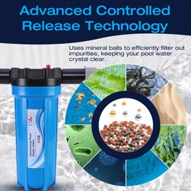 H&G Lifestyles Mineral Pool Filter for Above Ground Pools, Natural Mineral Balls Improved Water Clarity Reduces Eyes or Skin Irritation – Fits 1.25” & 1.5” Hoses – Up to 30,000 Gallons