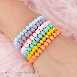 RIAH FASHION Bohemian Multi-Layer Beaded Stacking Statement Bracelets - Versatile Stretch Strand Wood Beads Wrap Slip-on Cuff Bangle Set (Wood & Sparkly Bead 6 Layer - Turquoise)