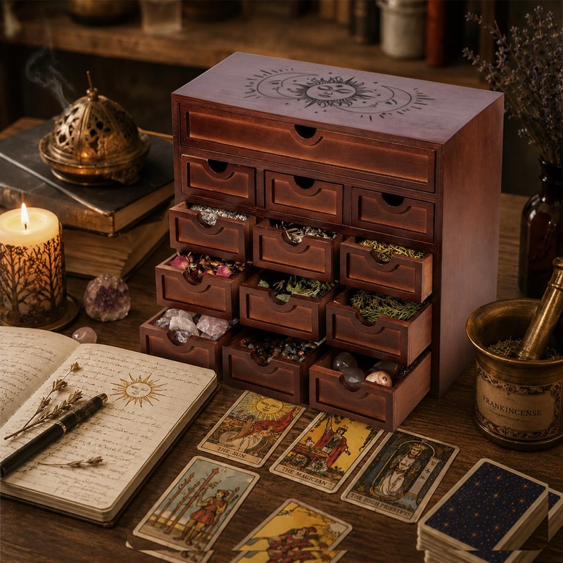 Large Wooden Tarot Card Holder Box - 13.4" x 11.6"