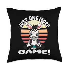 Zebra with Gamer Headset Gaming Zebra Just One More Game Throw Pillow