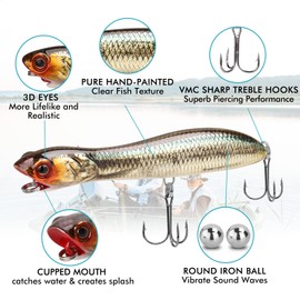 TRUSCEND Topwater Pencil Fishing Lure with VMC Hooks, Surface Bait Pencil Wobbler Set, Long Cast Premium Pike Bait with Knocking Rattle, Popper Fishing Bait for Freshwater and Saltwater