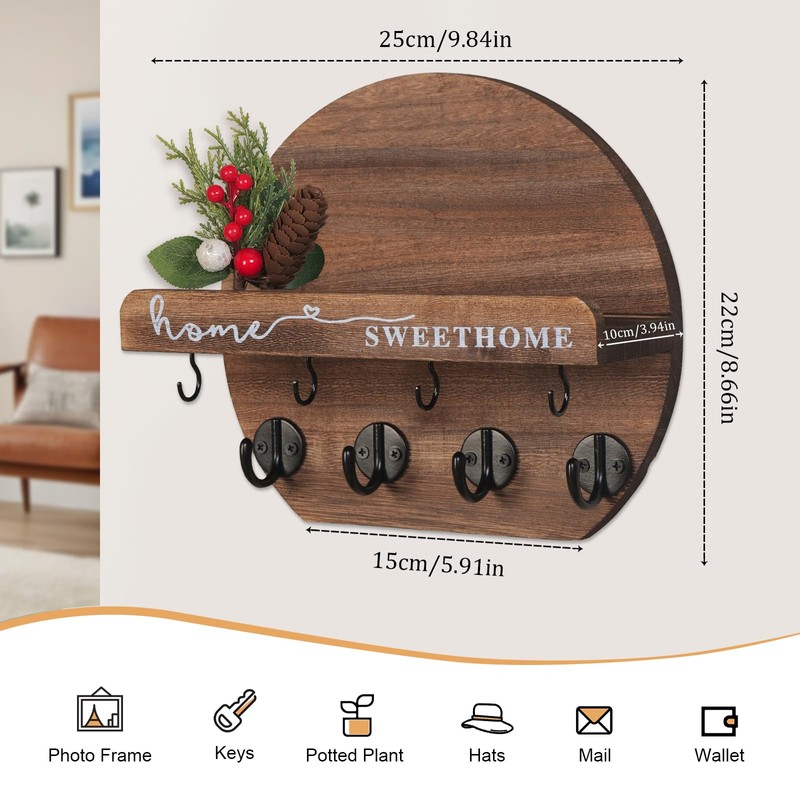 Key Holder for Wall Key Hooks Wall Mounted with Dried