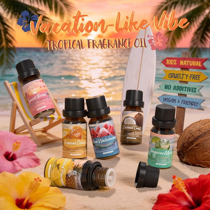 ARVIDSSON Hawaii Fragrance Oil Set, Summer Essential Oils for Diffuser,