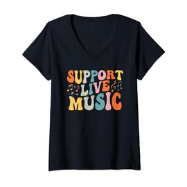 Womens Support Live Music, Musicians Concertgoers Music Lovers V-Neck T-Shirt