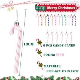 13cm Baby Pink White Candy Cane Christmas Decoration,6pcs Christmas Glitter Candy Cane,Xmas Tree Pendant Hanging Ornaments Plastic Candy Cane for Christmas Tree Decoration,Holiday New Year Party Decor