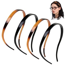 Flexible Hairbands for Glasses Wearers, Thin Plastic Hair Comb Bands with Teeth, Pressure-Free Non-Slip Comfortable Hairbands for Women, Pack of 4