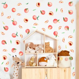 Peach Wall Decals Fruit Wall Stickers Boho Wall Decals Watercolor Fruit Green Leaf Peel and Stick Wall Decals Kitchen Wall Stickers for Nursery Bedroom Living Room Decor Cabinet Stickers