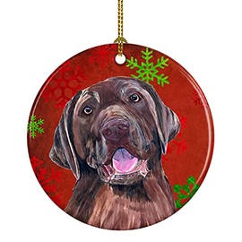 Caroline's Treasures SC9424-CO1 Labrador Red and Green Snowflakes Holiday Christmas Ceramic Ornament, 3 in, Multicolor