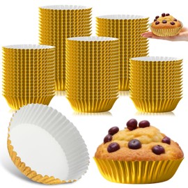 Baderke 200 Pcs Jumbo Cupcake Liners for Baking 3.5" Large Foil Disposable Muffin Cups Chocolate Covered Strawberries Supplies Gift Wrapping for Galentine Holiday Party(Gold)