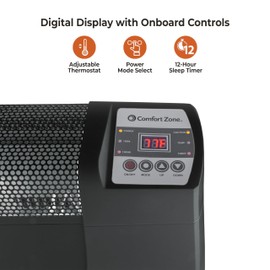 Comfort Zone Baseboard Space Heater with Digital Thermostat, Electric, Dent-Proof End Panels, Overheat Protection, Tip-Over Switch, & Stay-Cool Body, Ideal for Home, Bedroom, & Office, 1,500W, CZ650B