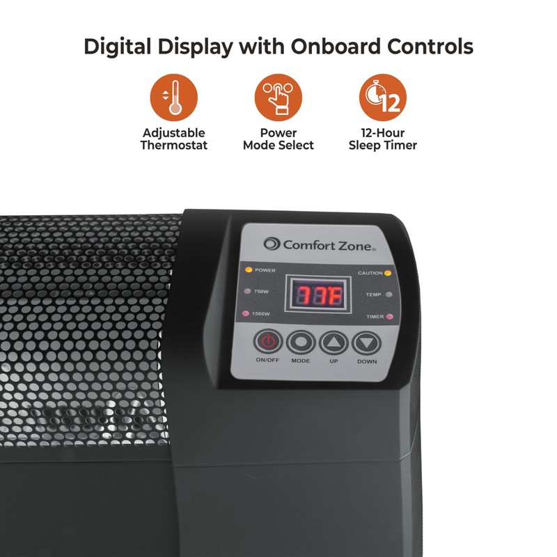 Comfort Zone Baseboard Space Heater with Digital Thermostat, Electric, Dent-Proof