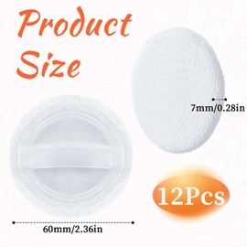 12 Pieces Powder Puffs, 2.36 Inch Setting Powder Puff, Soft Face Compact Powder-Puffs, Round Velour Face Makeup Powder-Pads, Powder-Puff Pads with Ribbon, Puff Pads for Loose-Powder, Setting-Powder