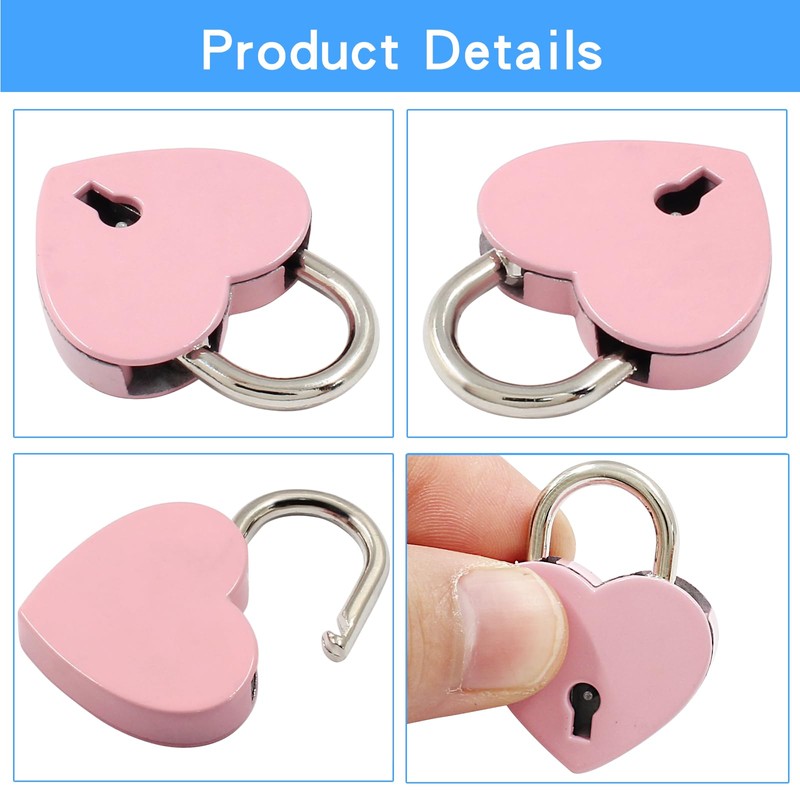 Piutouyar 3 Pcs Heart Shaped Locks - Pink Metal Heart
