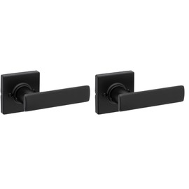 Kwikset Breton Dummy Door Handle 2 Pack, Single Sided Lever for Closets, French Double Doors, and Pantry, Matte Black Non-Turning Reversible Interior Push/Pull Lever, with Microban Protection