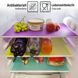 com-four® 8 x Fridge Mats - Antibacterial Non-Slip Mats - Remove Moisture and Odours - Cut to Size Insert Mat (Purple, Pink, Green, Blue)