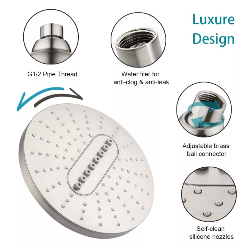 BRIGHT SHOWERS New 2 Spray Settings Fixed 6.3'' Rain Showerhead