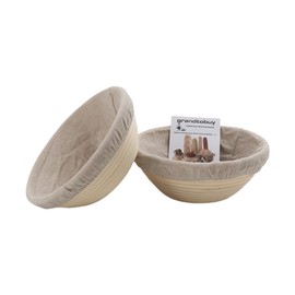 Pack 2 Round 9 inch Natural Rattan Bread Proofing Basket Sourdough Proving Bowl Bread Mold Bannetons Proving Basket Baking Mold with Linen Liner Hold 500g Dough