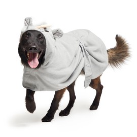 Barkbox Dog Bathrobe Fast Drying with Hook and Loop Closure & Wrap Tie Snuggle, Cute Dogs Clothes, Easy to Clean, Machine Washable, Dog Coats and Tumble Dry Low - Rhino, Large