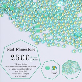 2500pcs 5mm Resin Rhinestones Bulk,Nail Art Rhinestones Kit with Wax Pencil,Flatback Round Jelly Rhinestones Gems Crystals for Nail Art DIY Crafts Clothes Shoes Bags(Green AB)