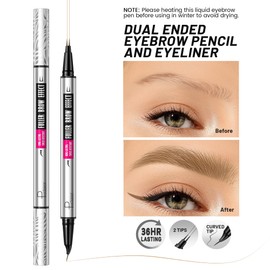 2 Pack Curved Eyebrow Pencil, 2 in 1 Dual Ended Eyebrow Pen and Eyeliner, Microblading Eyebrow Pencil with 10 Brow Stencil, Waterproof Eye Brow Pencils for Women Natural Hair Like Brows (Light Blonde)