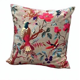 Second Nature Online - Bird Of Paradise Velvet Cushion Cover | Throw Pillow Cover | Handmade | Cotton Velvet | 45x45 cm (Green)