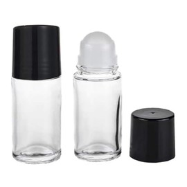 Galepromot 2 Pcs Black Clear Empty Glass Essential Oil Roller Bottles Vials Containers Refillable Roll-on Bottles with Funnel 30ML Refillable Cosmetic Containers Roller Balls for Essential Oils