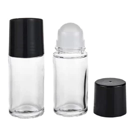 Galepromot 2 Pcs Black Clear Empty Glass Essential Oil Roller Bottles Vials Containers Refillable Roll-on Bottles with Funnel 30ML Refillable Cosmetic Containers Roller Balls for Essential Oils