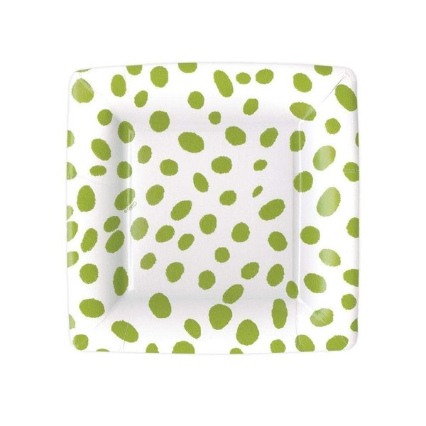 Caspari Spots Square Disposable Paper Salad & Dessert Plates in Green, Pack of 8