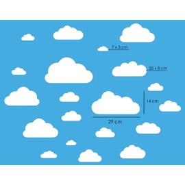 ELES VIDA - 20 Pieces Clouds Wall Stickers Children's Room Set - Woodchip Wall Stickers, Pastel Colours, Baby Wallpaper Stickers for Gluing, Wall Film, Toddlers, Boys, Girls in White