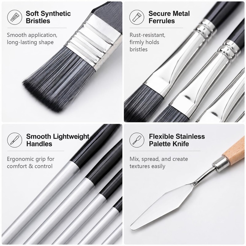 JYN‑ANREN 24Pcs Paint Brush Set, Professional 9 Shapes: Wide Flat,