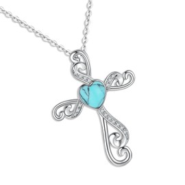 Kootwo Cross Necklace for Women 925 Sterling Silver Turquoise Cross Necklace Pendant Religious Necklace Jewelry Gifts Birthday Christmas for Mom