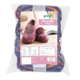 Gründl Knitting Set Felt Wool Colour (Oeko-Tex Certified, 100 Virgin Wool, 4 x 50 g + Needle 8-9 + Instructions for Slippers), 25 x 16 x 7 cm, Lilac/Blue/Multicoloured