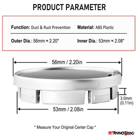 RTRHINOTUNING 56mm(2.20.in)/53mm(2.09in) Pearl Chrome Wheel Center Hub Caps 4PCS Universal ABS