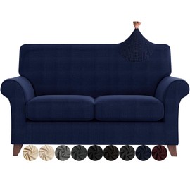 ZNSAYOTX 3 Piece Loveseat Covers for Living Room Anti Slip Stretch Couch Covers for 2 Cushion Couch Pets Dogs Sofa Slipcover Machine Washable Furniture Protector (Navy Blue, Loveseat) Medium