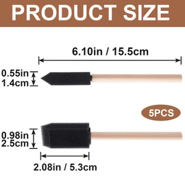 YALOJE 5 PCS 1" Foam Paint Brushes, Reusable Wood Handle Sponge Brushes for Staining, Flexible Craft Foam Brushes for DIY Painting, Varnishes, Cleaning - Black