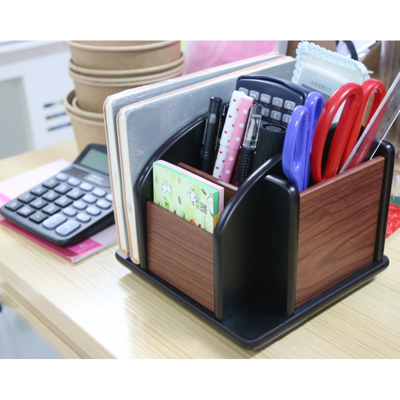 Coideal Wooden Large Spinning Remote Controls Holder Caddy for Table,