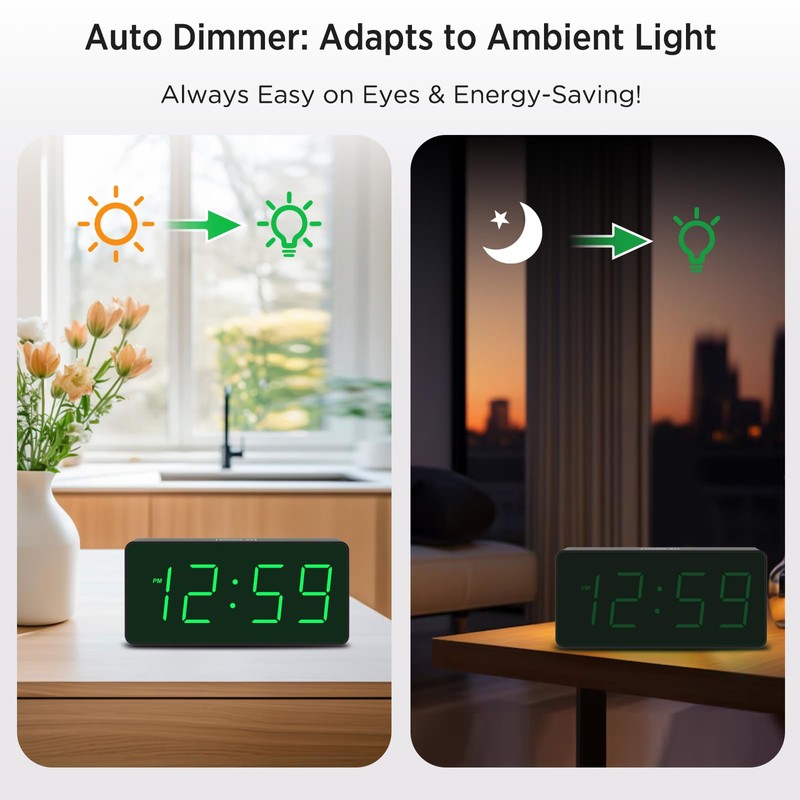 Peakeep Battery Operated Digital Alarm Clock for Bedrooms - Cordless