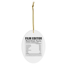 Funny Film Editor Nutritional Facts Gifts 2024 Christmas Tree Ornaments Oval Ceramic