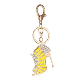 JewelBeauty Cute Lovely High Heel Shoes Crystal Keychain Key Ring Pendent For Women Purse Handbag(yellow)