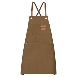 HARFINGTON Canvas Chef Aprons 75x69cm Adjustable Strap Cross Back Kitchen Cooking Apron with 3 Pockets for Men Women Chef, Brown