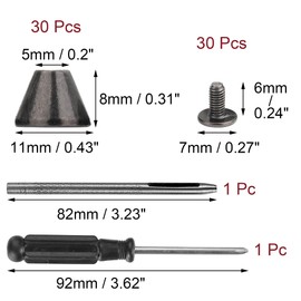 YORANYO 30 Sets 5/16" Height Spikes and Studs 8MM Handbag Feet Gun Metal Barrel Spikes Screw Back Punk Studs and Spikes Kit for Clothing Shoes Leather Craft Belts Bags Dog Collars Rivets