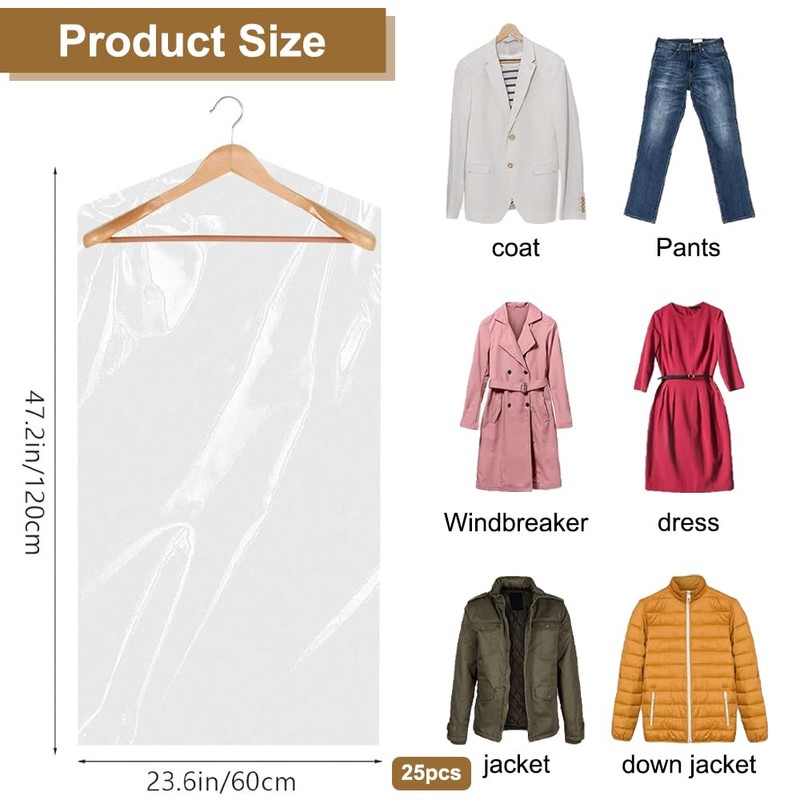 25 Pack Garment Bags, 60 * 120cm Clothes Covers Protector