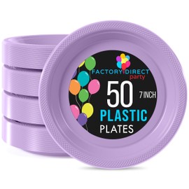 Exquisite Party Solids Lavender Plastic Plates For Party Supplies 7" Lavender Disposable Plates Heavy Duty 50 Pcs Plastic Dinnerware Sets Heavy Duty 350 GSM Disposable Dinnerware Set